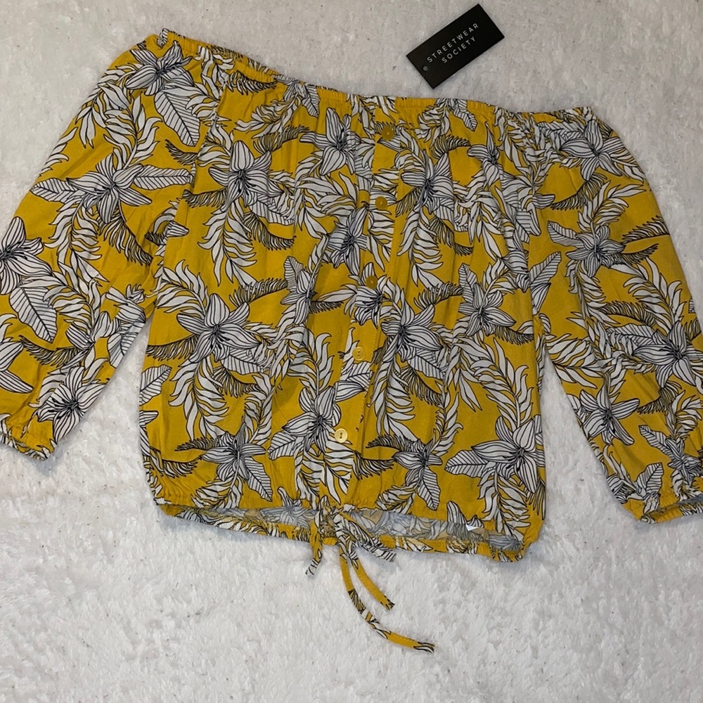 Yellow floral off the shoulder top